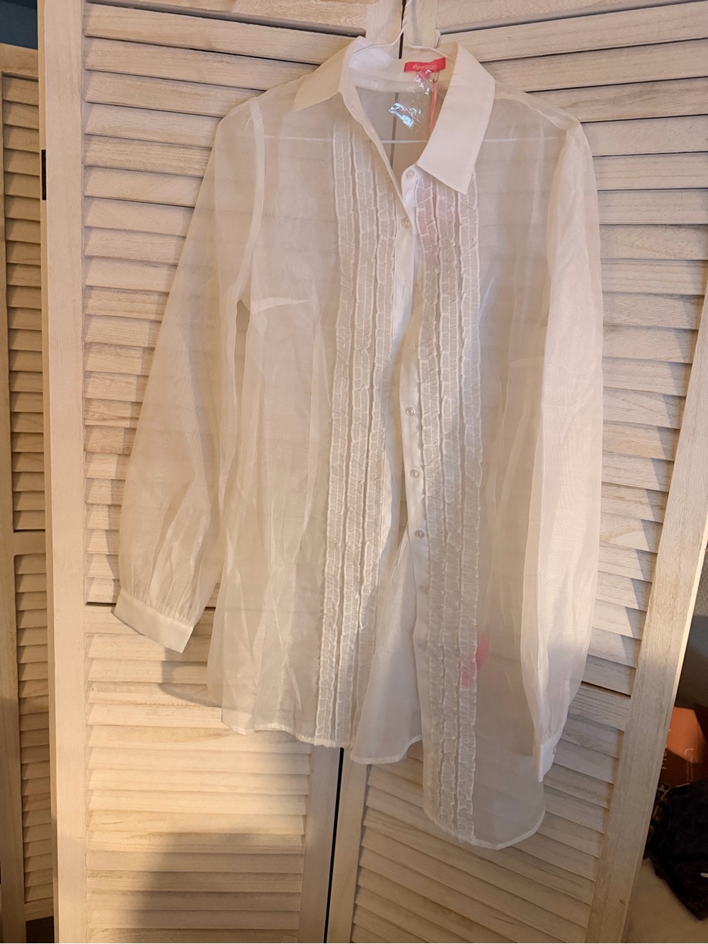 Sugar Thrillz White Sheer Ruffled Blouse clueless top white/purple/black